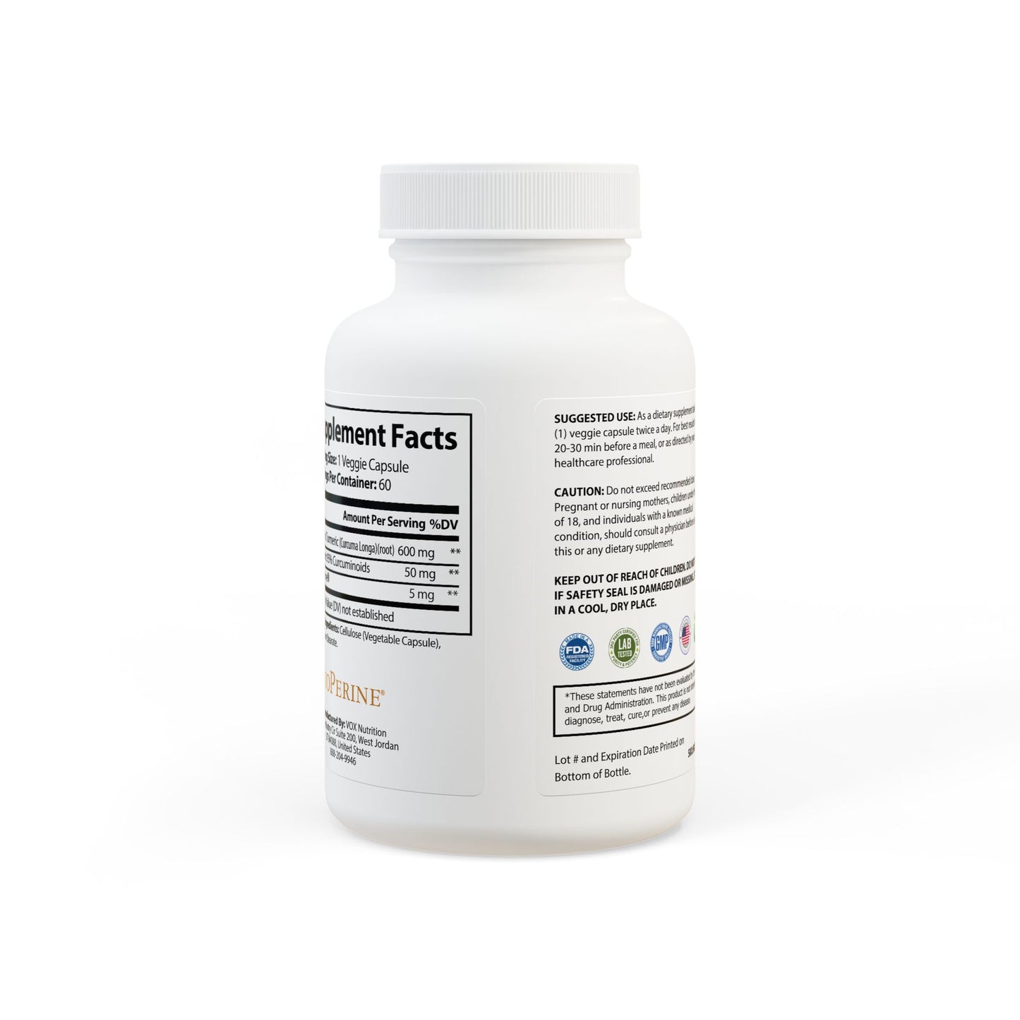 Turmeric + BioPerine® Supplement (60 Capsules)
